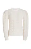 Carolina Herrera Embellished Cable-knit Wool-blend Sweater In Ivory