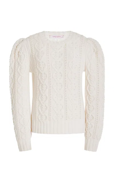 Carolina Herrera Embellished Cable-knit Wool-blend Jumper In Ivory