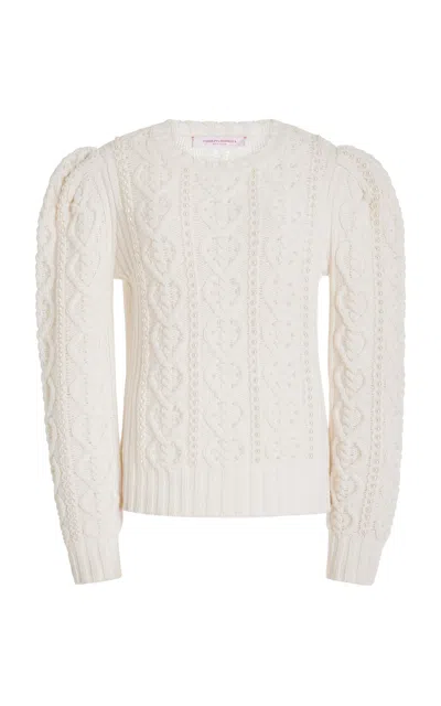 Carolina Herrera Embellished Cable-knit Wool-blend Sweater In Ivory