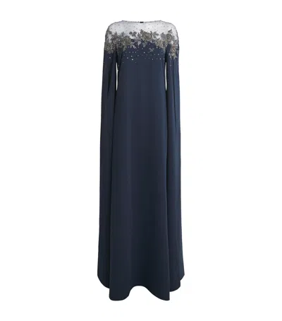 Carolina Herrera Embellished Cape Gown In Blue