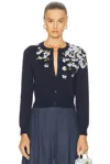 Carolina Herrera Floral Embroidered Crewneck Cardigan In Blue