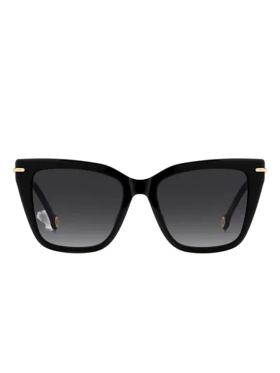 Carolina Herrera Embellished Cat-eye Frame Sunglasses In Black