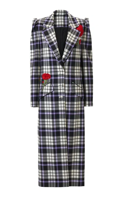 Carolina Herrera Embellished Check Plaid Stretch-wool Coat In Multi