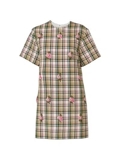 Carolina Herrera Embellished Check Shift Mini Dress In Multi
