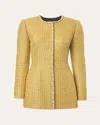 Carolina Herrera Embellished Collarless Longline Top Coat In Yellow
