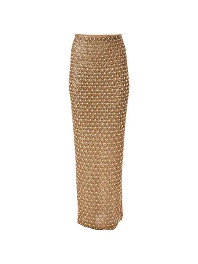Carolina Herrera Embellished Column Long Skirt In Brown