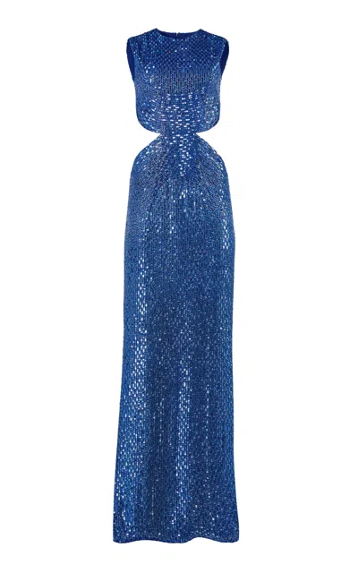 Carolina Herrera Embellished Crepe De Chine Gown In Blue