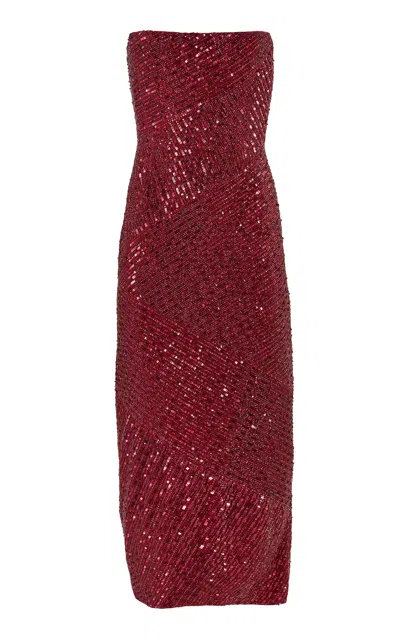 Carolina Herrera Embellished Crepe De Chine Midi Dress In Red