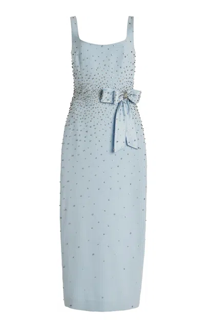 Carolina Herrera Embellished Crepe Midi Dress In Blue