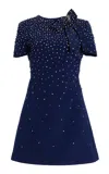 Carolina Herrera Embellished Crepe Mini Dress In Navy