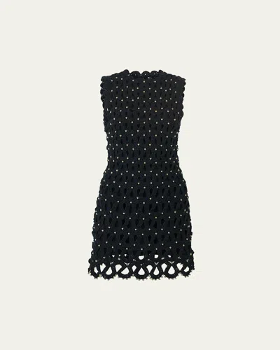 Carolina Herrera Embellished Crochet Knit Sleeveless Mini Dress In Black