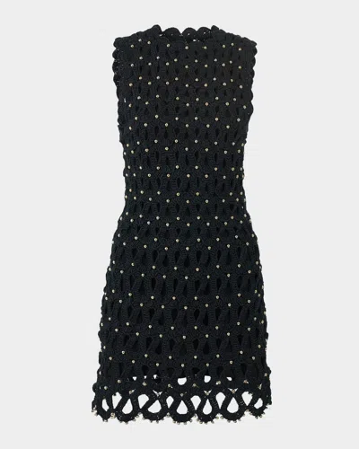 Carolina Herrera Embellished Crochet Knit Sleeveless Mini Dress In Black