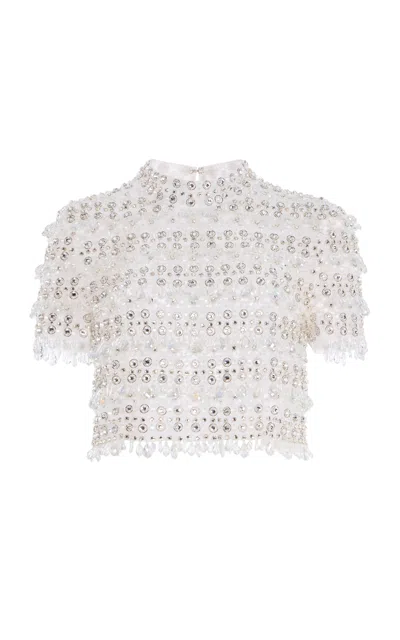 Carolina Herrera Embellished Crop Top In Ivory