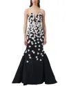 Carolina Herrera Embellished Deep V Column Trumpet Silk Gown In Multi