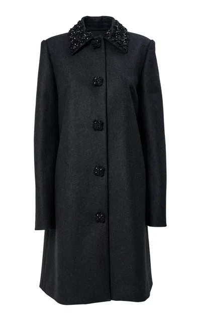 Carolina Herrera Embellished Double Face Coating Coat In Black