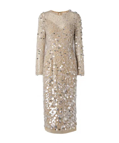 Carolina Herrera Embellished Tulle Midi Dress In Brown