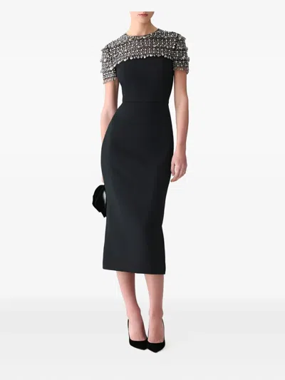 Carolina Herrera Embellished Short-sleeve Crewneck Pencil Dress In Multi