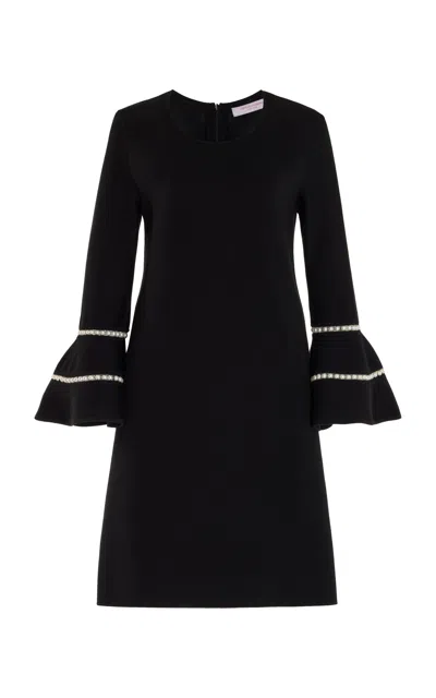 Carolina Herrera Embellished Flare-sleeve Wool-blend Mini Dress In Black