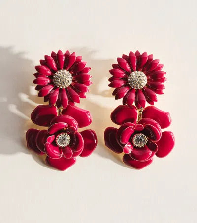 Carolina Herrera Embellished Floral Clip-on Earrings In Red