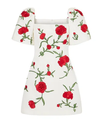 Carolina Herrera Embellished Floral Silk-faille Mini Dress In White