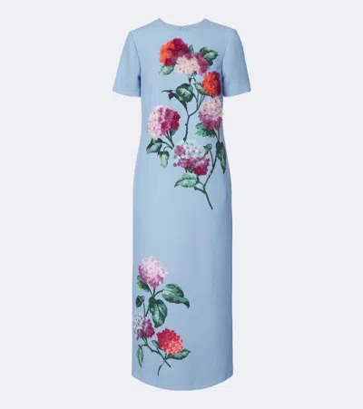 Carolina Herrera Crystal-embellished Floral Stretch-crepe Midi Dress In Blue