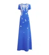 Carolina Herrera Floral Embroidered Stretch Crepe Gown With Bows In Blue