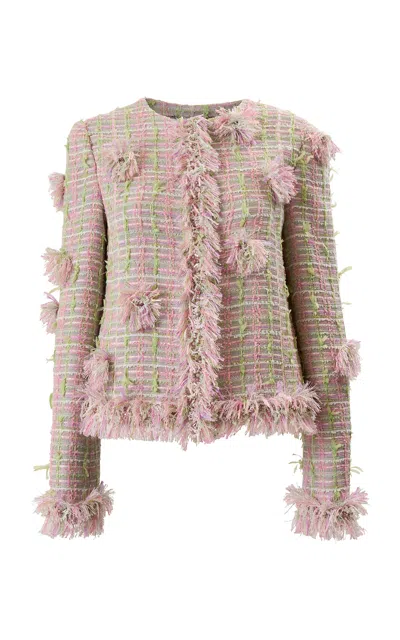 Carolina Herrera Embellished Grid Multi Tweed Jacket