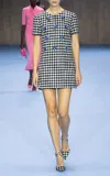 Carolina Herrera Embellished Houndstooth Linen-blend Mini Dress In Black,white