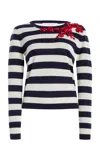 Carolina Herrera Embellished Knit Silk-cotton Sweater In Stripe