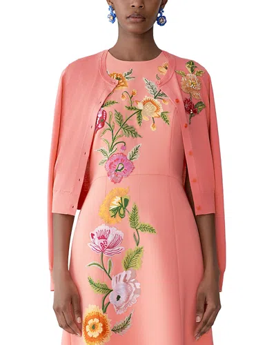 Carolina Herrera Embellished Long Sleeve Cardigan In Pink