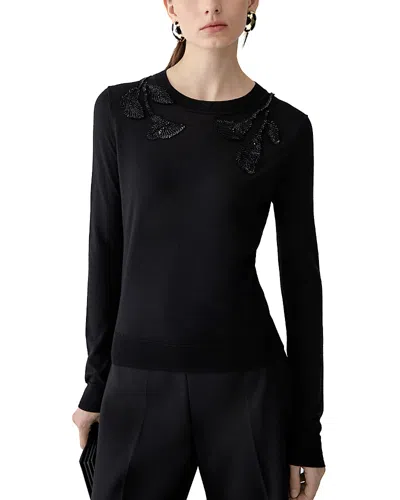 Carolina Herrera Embellished Long Sleeve Crewneck Sweater In Black