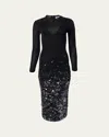 Carolina Herrera Embellished Long-sleeve Midi Dress In Black
