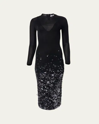 CAROLINA HERRERA EMBELLISHED LONG-SLEEVE MIDI DRESS