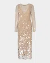 Carolina Herrera Embellished Long-sleeve Midi Dress In Brown