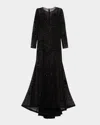 Carolina Herrera Embellished Long-sleeve Trumpet Gown In Black