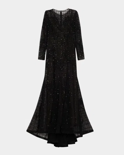 Carolina Herrera Embellished Long-sleeve Trumpet Gown In Black