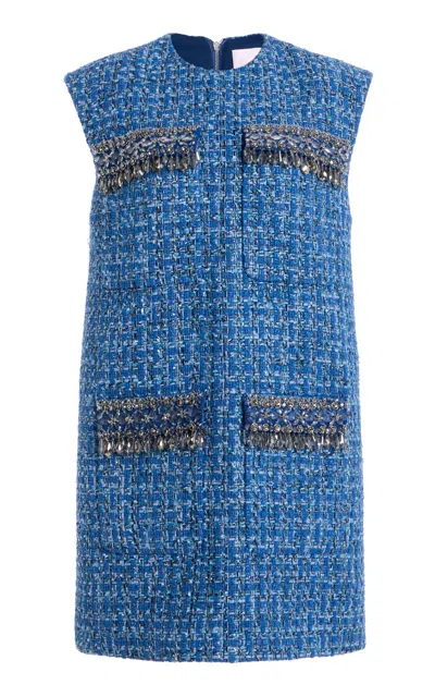 Carolina Herrera Embellished Mini Dress In Blue