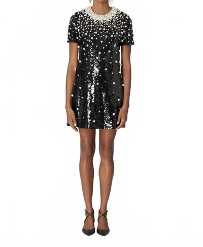 Carolina Herrera Embellished Mini Shift Dress With Pearlescent Detail In Black/pearl