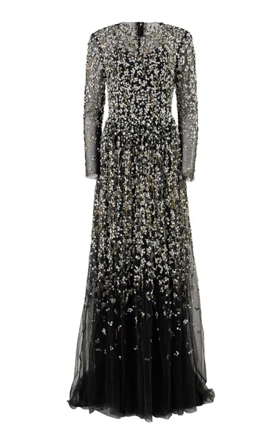 Carolina Herrera Embellished Nylon Tulle Gown In Silver