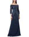 Carolina Herrera Embellished Off-shoulder Flare Gown In Blue