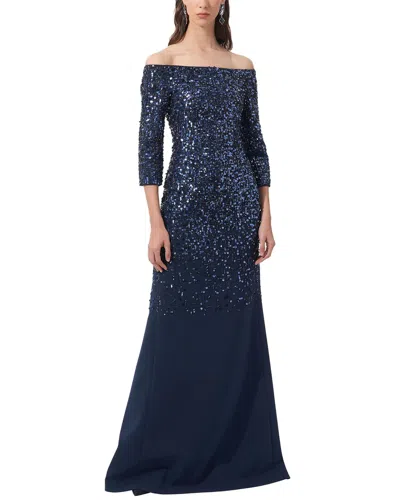Carolina Herrera Embellished Off-shoulder Flare Gown In Blue