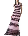 Carolina Herrera Embellished Off-shoulder Tiered Gown In Multi