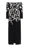 Carolina Herrera Floral-embroidered Midi Dress In Black