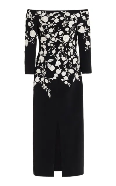 CAROLINA HERRERA EMBROIDERED OFF-THE-SHOULDER CADY DRESS