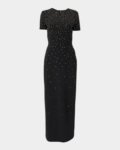 Carolina Herrera Embellished Short-sleeve Bow-back Gown In Black