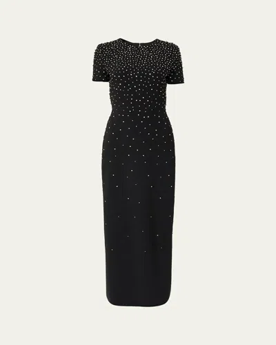 CAROLINA HERRERA EMBELLISHED SHORT-SLEEVE BOW-BACK GOWN