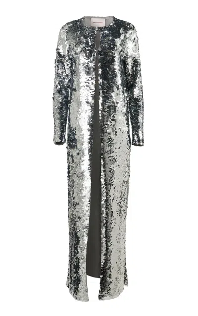 Carolina Herrera Embellished Signature Merino Sequin Coat In Silver