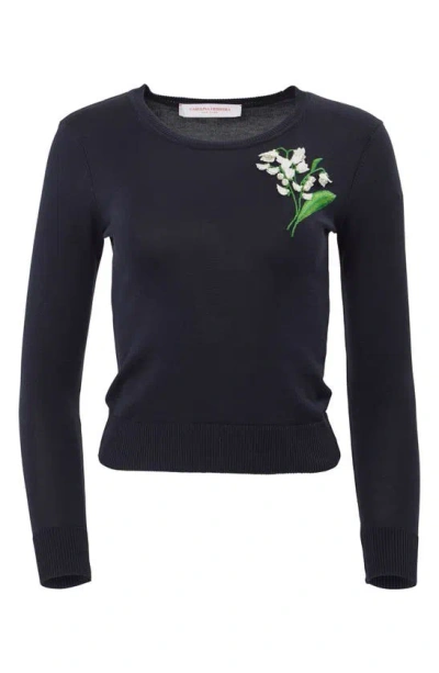 Carolina Herrera Embellished Silk & Cotton Crewneck Sweater In Midnight Multi