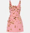 Carolina Herrera Crystal Flower Applique Sleeveless Mini Dress In Pink