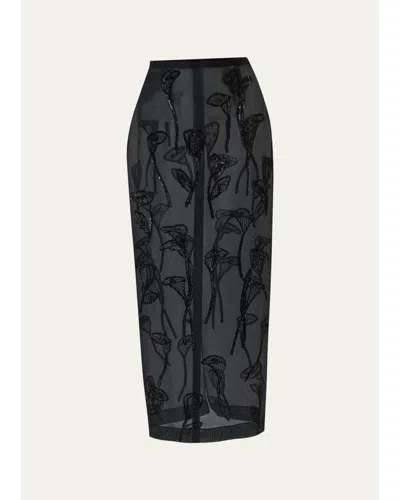 Carolina Herrera Floral-embroidered Organza Midi Skirt In Yellow